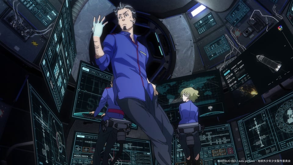 Control room screen UI graphics in The Orbital Children, featuring multiple futuristic spacecraft interfaces