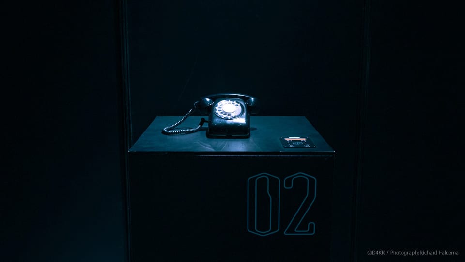 Vintage rotary telephone installed as part of the 050-5893-5336 interactive exhibition