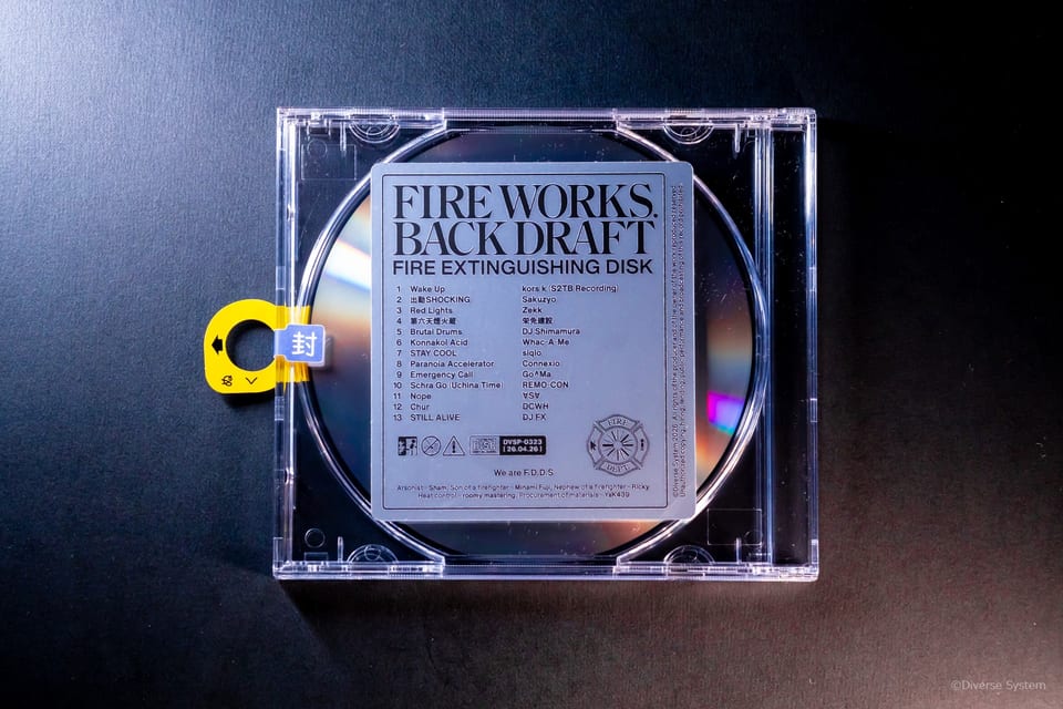 FIREWORKS. BACKDRAFT CD+ケース裏面、銀ネーマーシールのトラックリスト