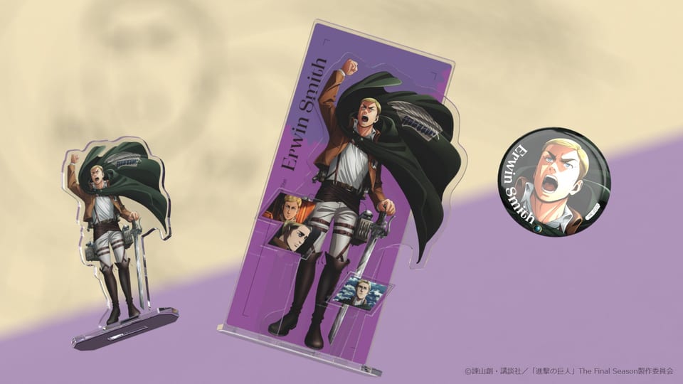 Newly illustrated Erwin merchandise featured in WIT STUDIO’s Attack on Titan merchandise video