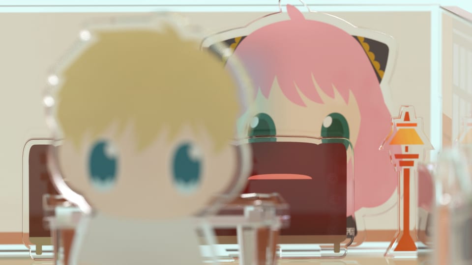 SPY×FAMILY Faminiature アクリルスタンドのアーニャがロイドからかくれんぼで隠れているシーン