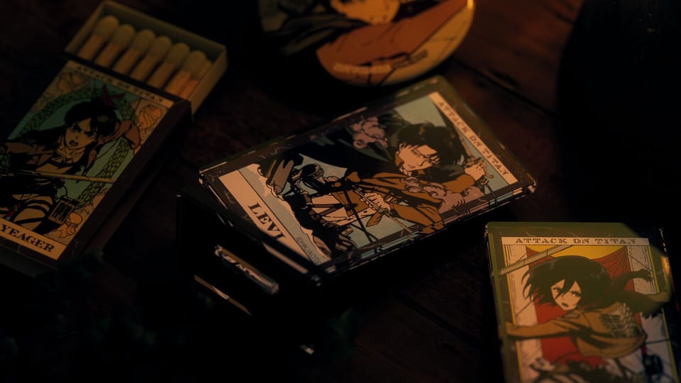 Tarot-inspired acrylic stand from the Attack on Titan “TRICK OF FATE” promotional film