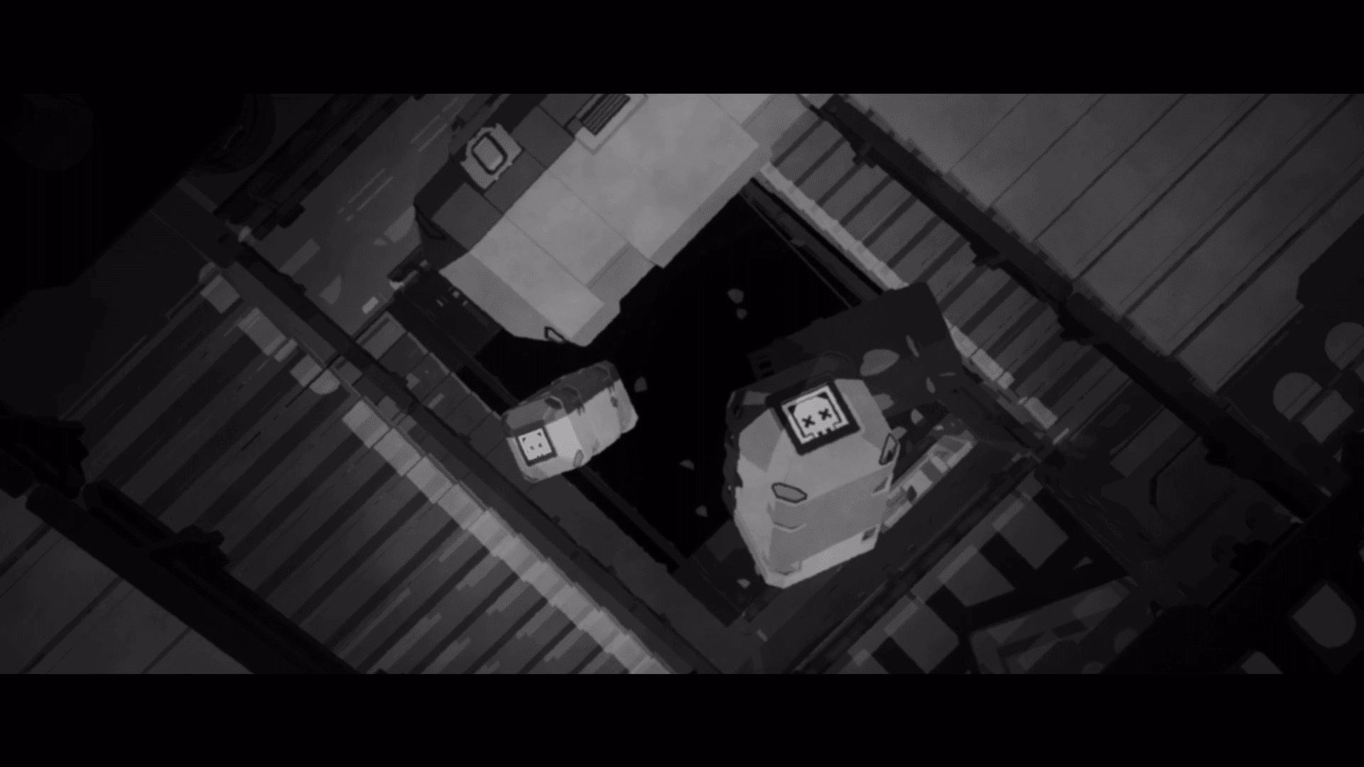 3つのデスボックスが落下していくシーン
